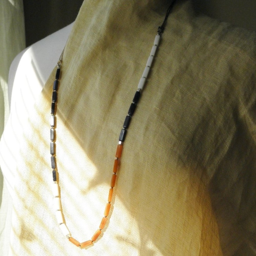 Leather chain with agate stone & pyrite necklace - Picture 4 of 7